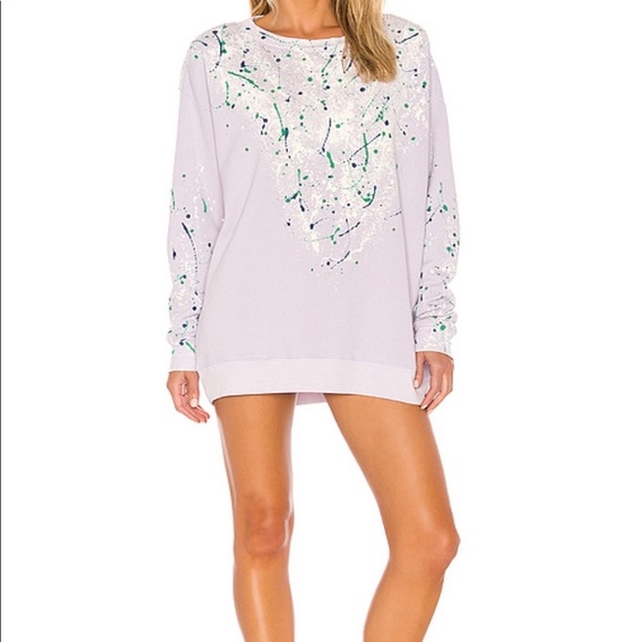 Wildfox Couture Bleach Dripped Roadtrip Sweatshirt Dress in Iris Size XS - Picture 3 of 6
